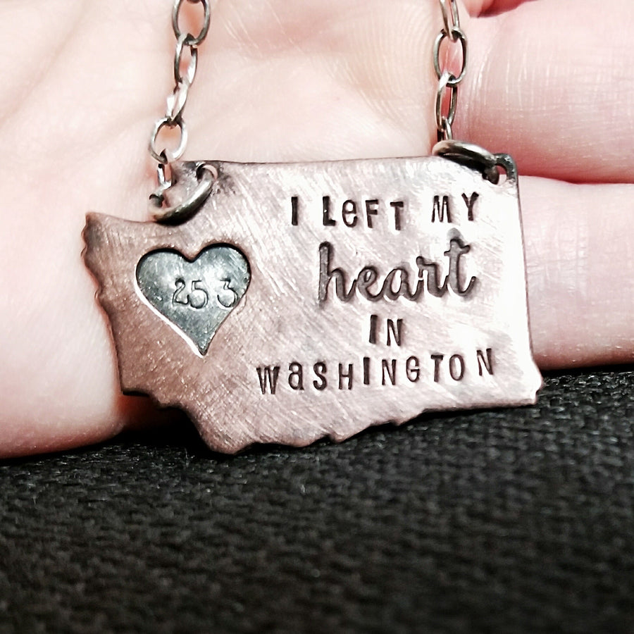 Artisan Sterling Silver and Copper Washington State 253 Pendant Necklace, Left My Heart, Unique, One of a Kind OOAK, Rustic, Outdoors