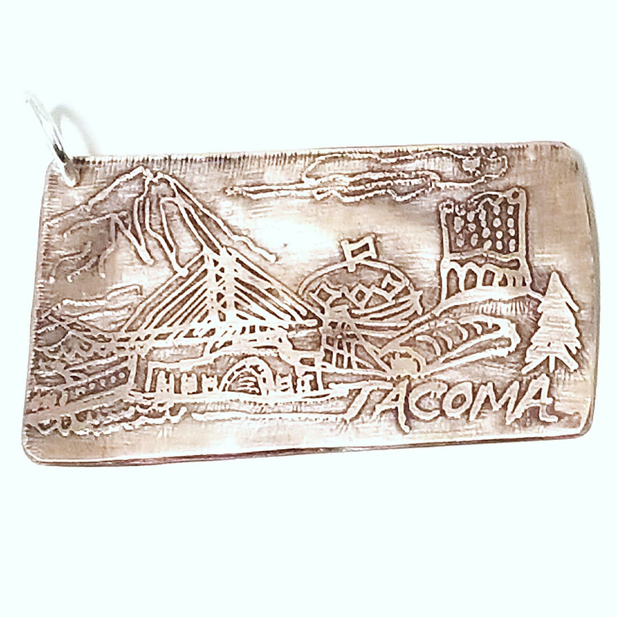 Artisan Etched and Stamped Copper One of a Kind TACOMA WASHINGTON Wallet Card or Key Chain Key Ring Keyring 253 Rainier Dome Ferries Museum