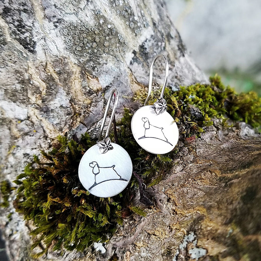 Artisan Sterling Silver Little Stamped Cocker Spaniel Dog Earrings, Spaniel Earrings, Show Dog Earrings, Minimalist, Ear Wire, Round,