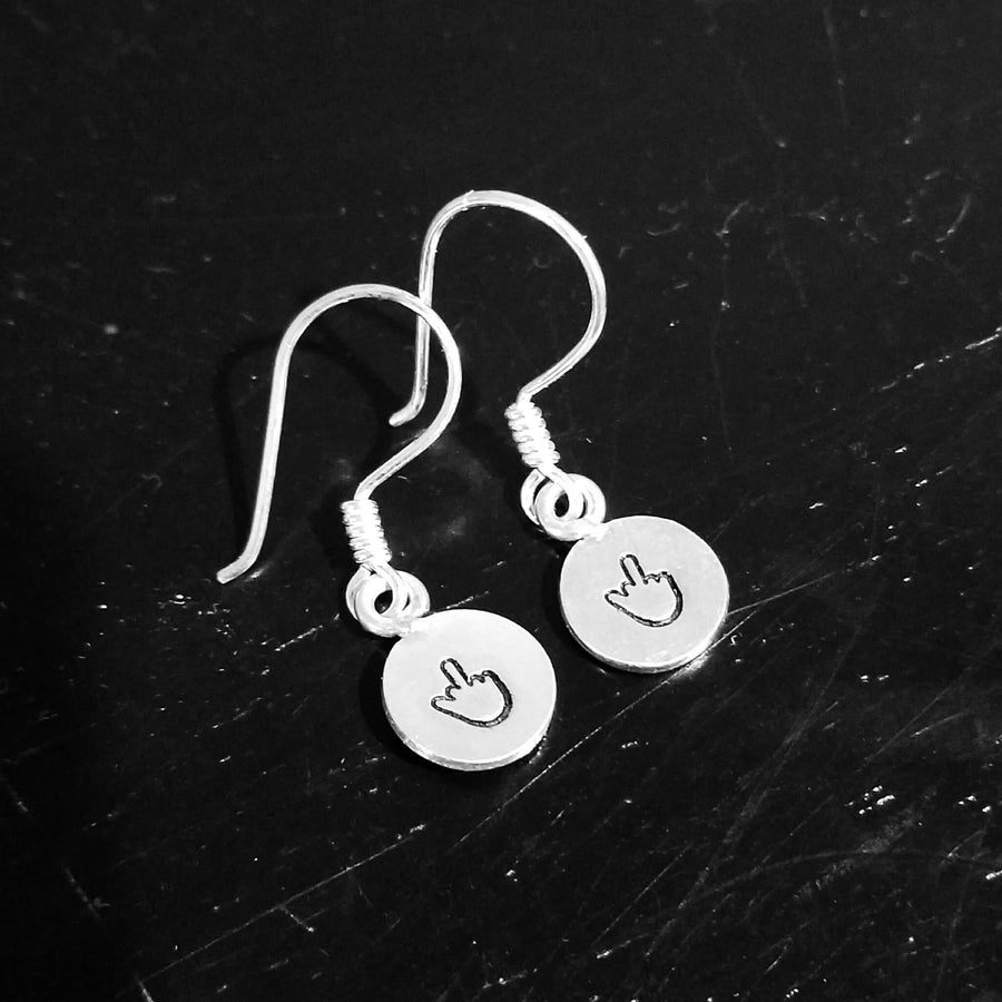 Artisan Sterling Silver Little Stamped Middle Finger Earrings, F*ck Off Earrings, Finger, The Bird, Flip Off Earrings, Minimalist, Round