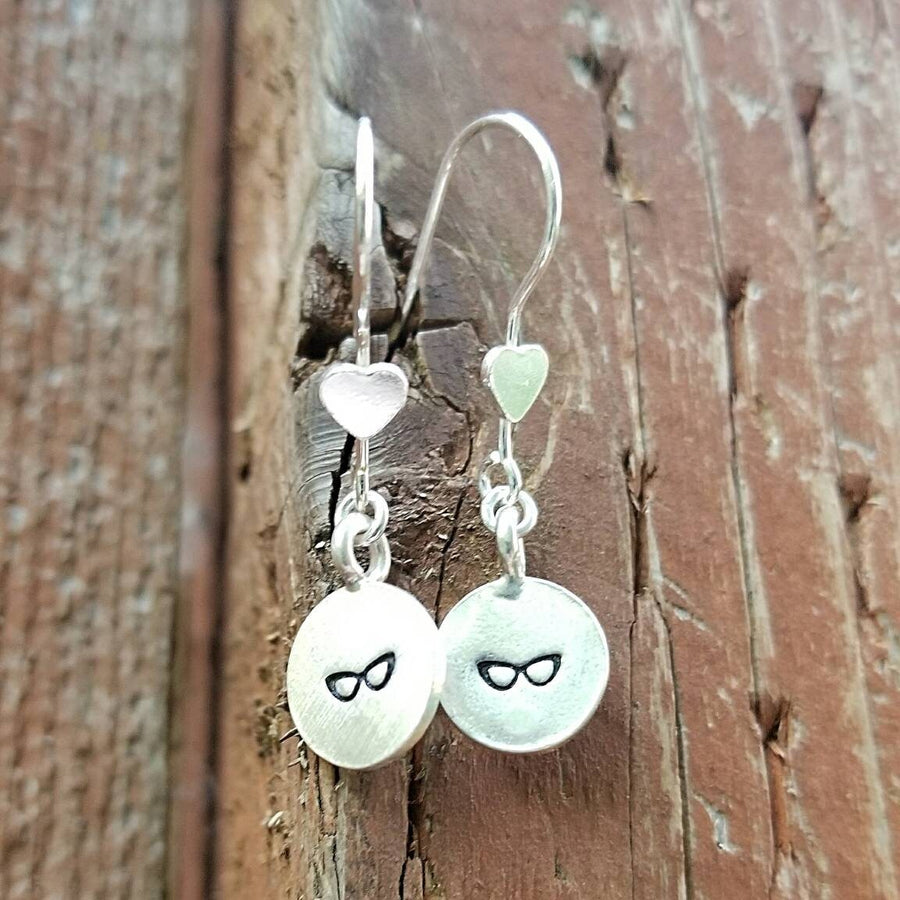 Artisan Sterling Silver Little Retro Cateye Geek Nerd Gift Glasses Earrings, Geek Earrings, Retro Pinup Glasses