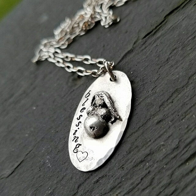 Artisan Solid Sterling Silver Pregnant Mama Blessing Pendant, Blessingway, Original One of a Kind, Mother Mommy Baby Mum Hand Stamped