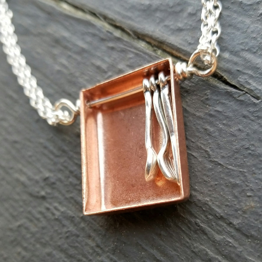 Artisan Sterling Silver & Copper Silverware Pendant Necklace, Chef Gift, Foodie Gift, Culinary Quirky Funky, One of a Kind, Fork Knift Spoon