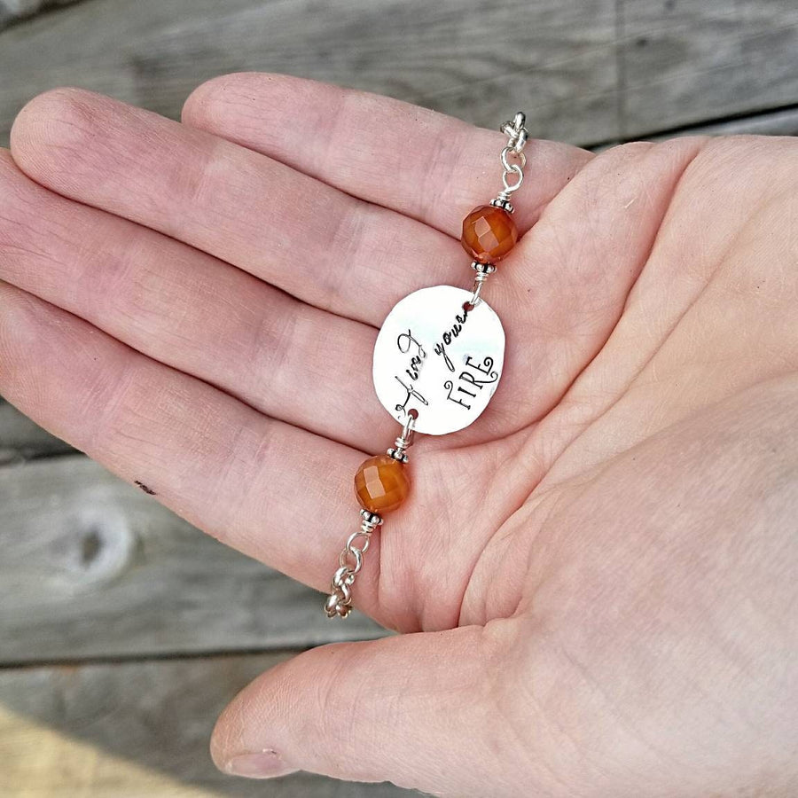 Artisan Sterling Silver and Carnelian Bracelet,  Find Your Fire, Unique, Inspirational, Rustic,  Classy,  One of a Kind OOAK