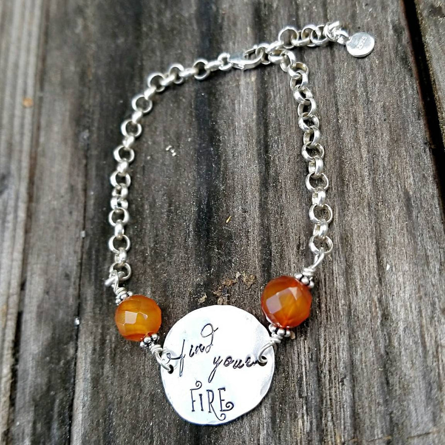 Artisan Sterling Silver and Carnelian Bracelet,  Find Your Fire, Unique, Inspirational, Rustic,  Classy,  One of a Kind OOAK