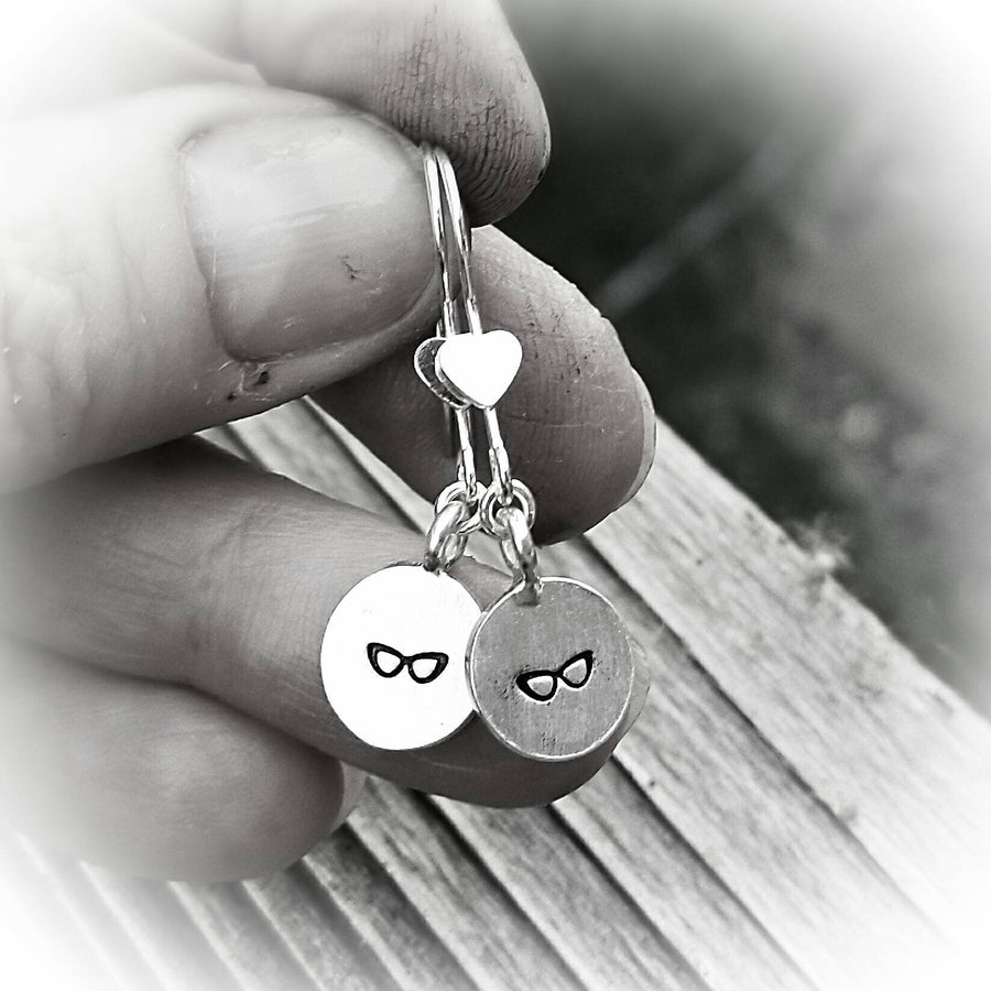 Artisan Sterling Silver Little Retro Cateye Geek Nerd Gift Glasses Earrings, Geek Earrings, Retro Pinup Glasses