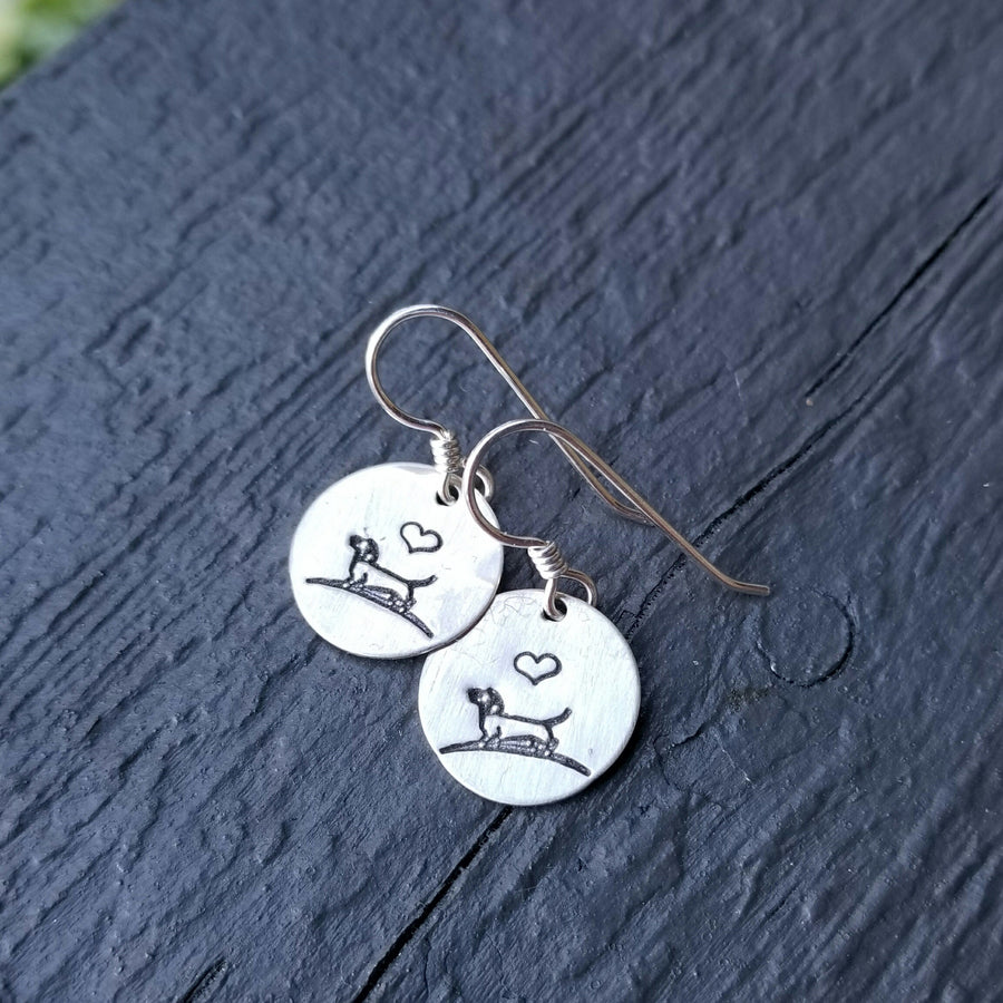 Artisan Sterling Silver Little Daschund Dog Earrings, Weiner Dog Earrings, Doxie Earrings, Minimalist, Ear Wire, Round, Love, Show Dog