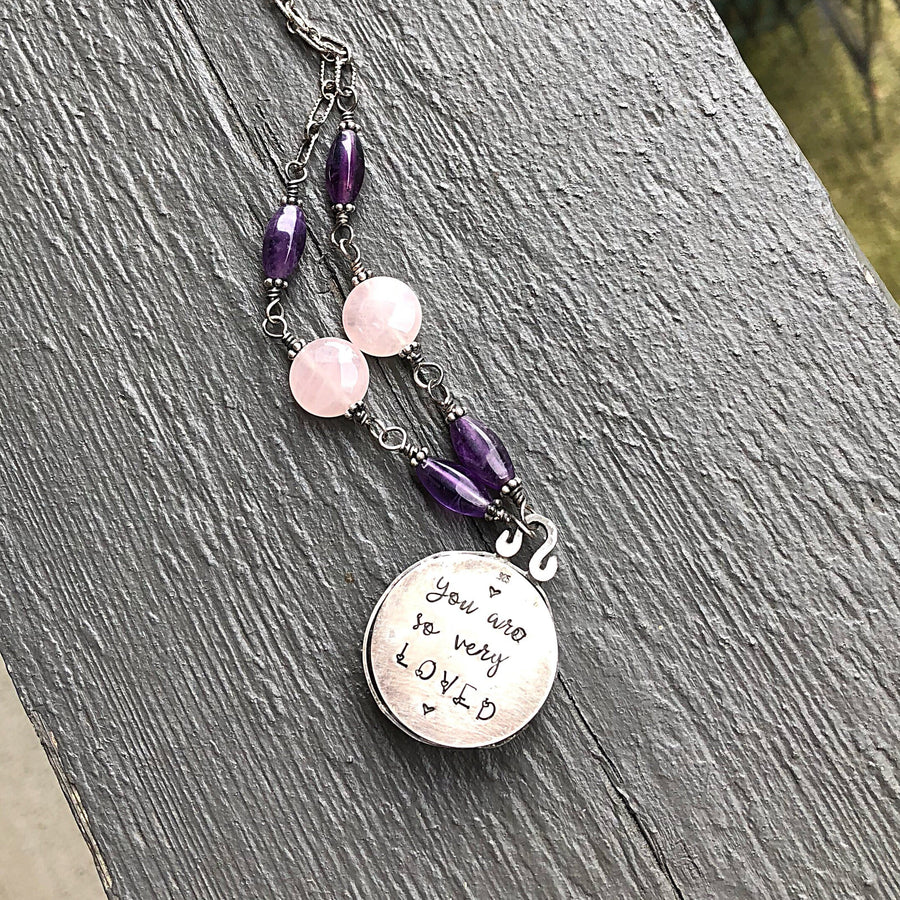 Artisan Original Tiny Painting Encased in Sterling Silver & Glass, Pregnancy Pregnant Statement Necklace, Hand Stamped, Midwife Birth, Baby