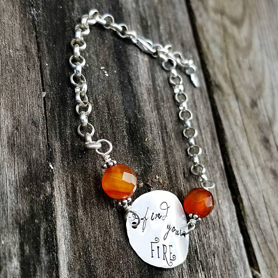 Artisan Sterling Silver and Carnelian Bracelet,  Find Your Fire, Unique, Inspirational, Rustic,  Classy,  One of a Kind OOAK