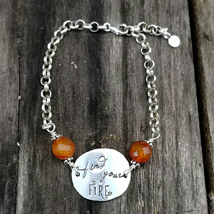 Artisan Sterling Silver and Carnelian Bracelet,  Find Your Fire, Unique, Inspirational, Rustic,  Classy,  One of a Kind OOAK