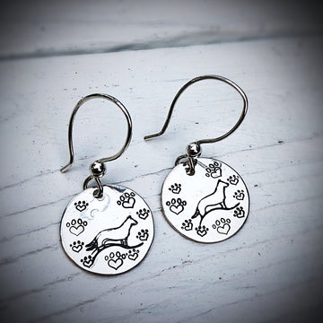 Artisan Sterling Silver German Shepherd Earrings, Dog Earrings, Dog Lover Gift, Love Paw Prints