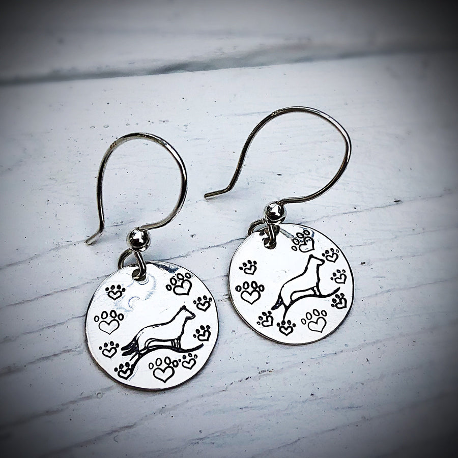 Artisan Sterling Silver German Shepherd Earrings, Dog Earrings, Dog Lover Gift, Love Paw Prints