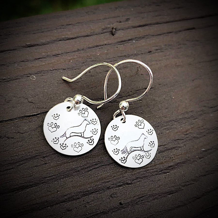 Artisan Sterling Silver German Shepherd Earrings, Dog Earrings, Dog Lover Gift, Love Paw Prints