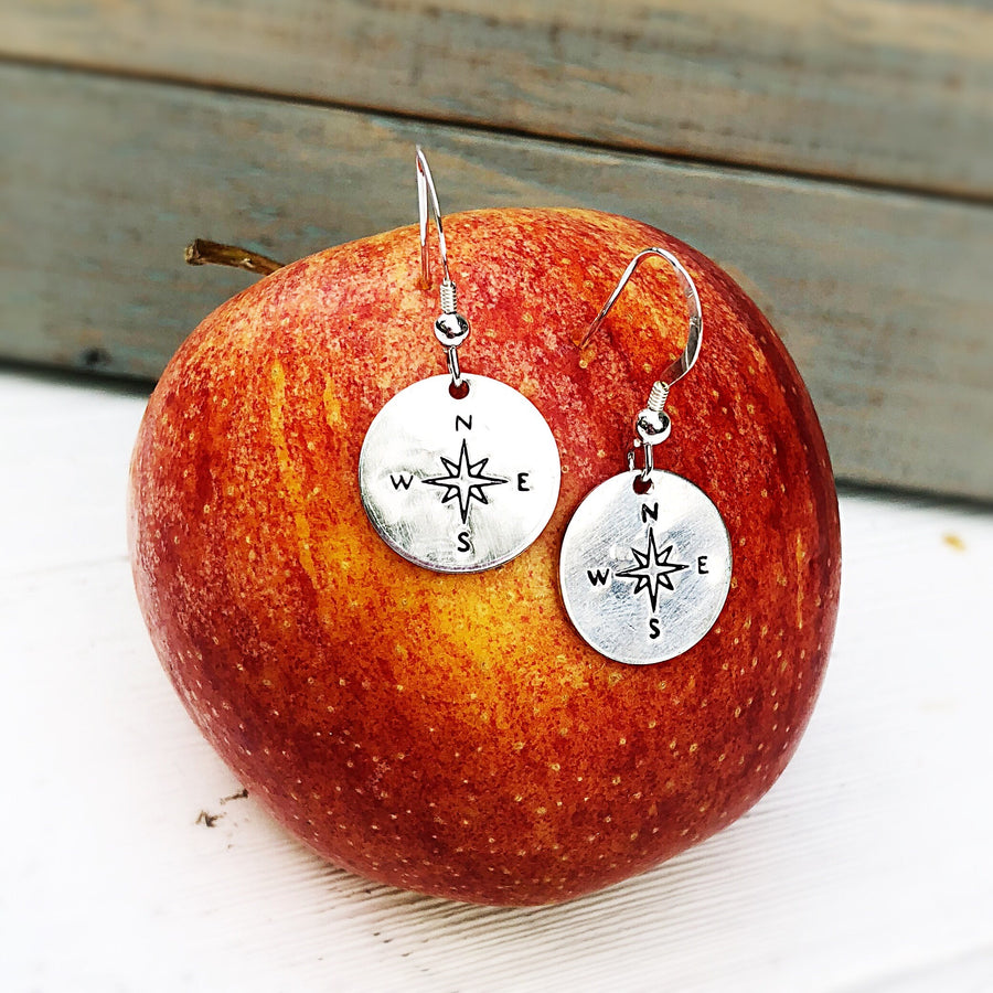 Artisan Sterling Silver Compass Earrings, Find Your Way, Rose Compass Style, Wonderful Graduation Gift