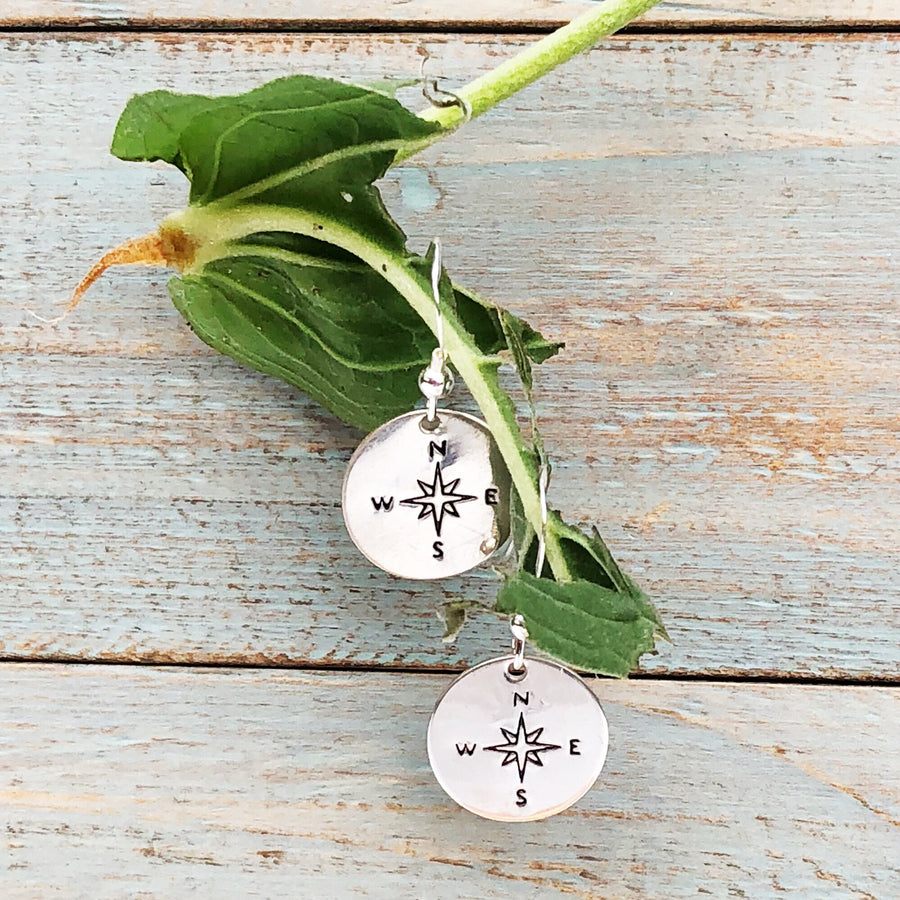 Artisan Sterling Silver Compass Earrings, Find Your Way, Rose Compass Style, Wonderful Graduation Gift