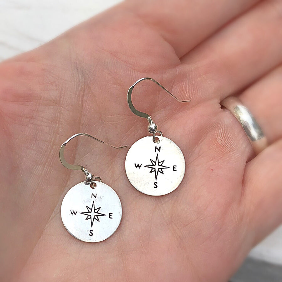 Artisan Sterling Silver Compass Earrings, Find Your Way, Rose Compass Style, Wonderful Graduation Gift