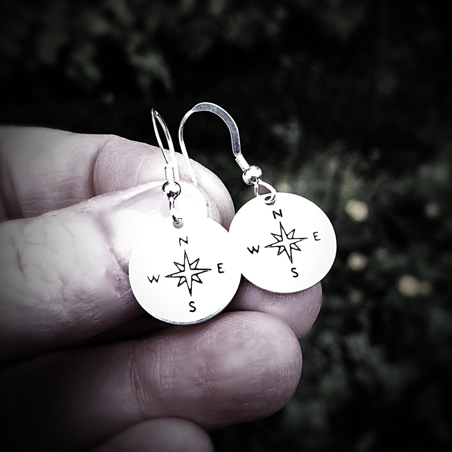 Artisan Sterling Silver Compass Earrings, Find Your Way, Rose Compass Style, Wonderful Graduation Gift