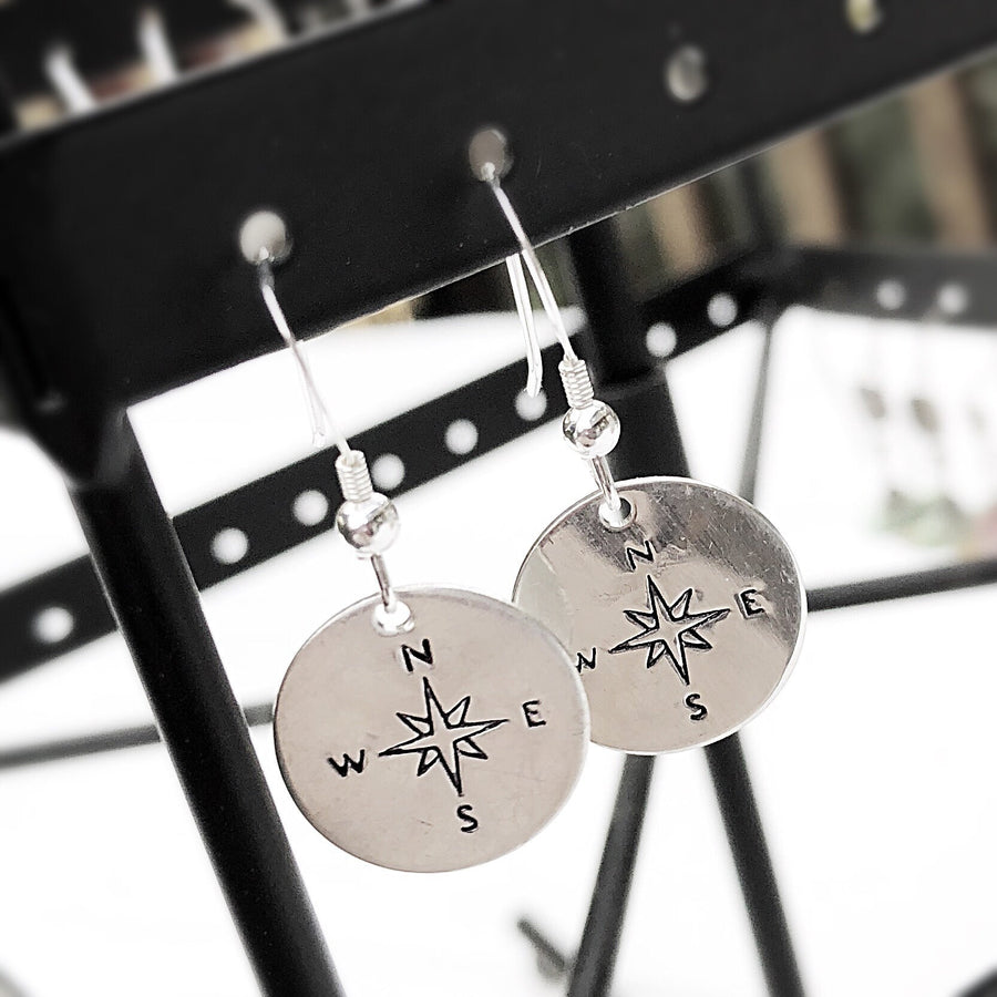 Artisan Sterling Silver Compass Earrings, Find Your Way, Rose Compass Style, Wonderful Graduation Gift