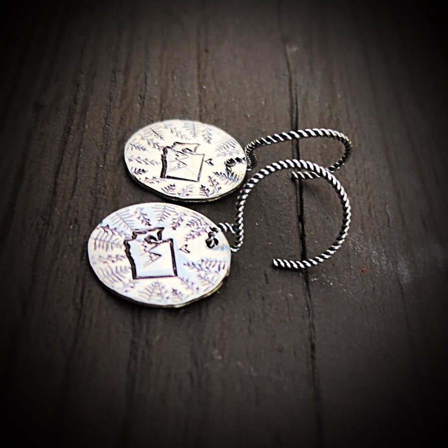 Artisan Sterling Silver Washington State Earrings, Seattle, Tacoma, Olympia, Rainier Rustic Earrings