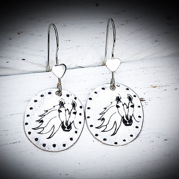 Artisan Sterling Silver Gorgeous Horse Earrings, Freedom, Strength, Symbolism, Heart, Dots