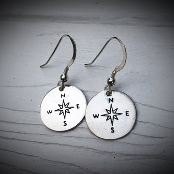 Artisan Sterling Silver Compass Earrings, Find Your Way, Rose Compass Style, Wonderful Graduation Gift