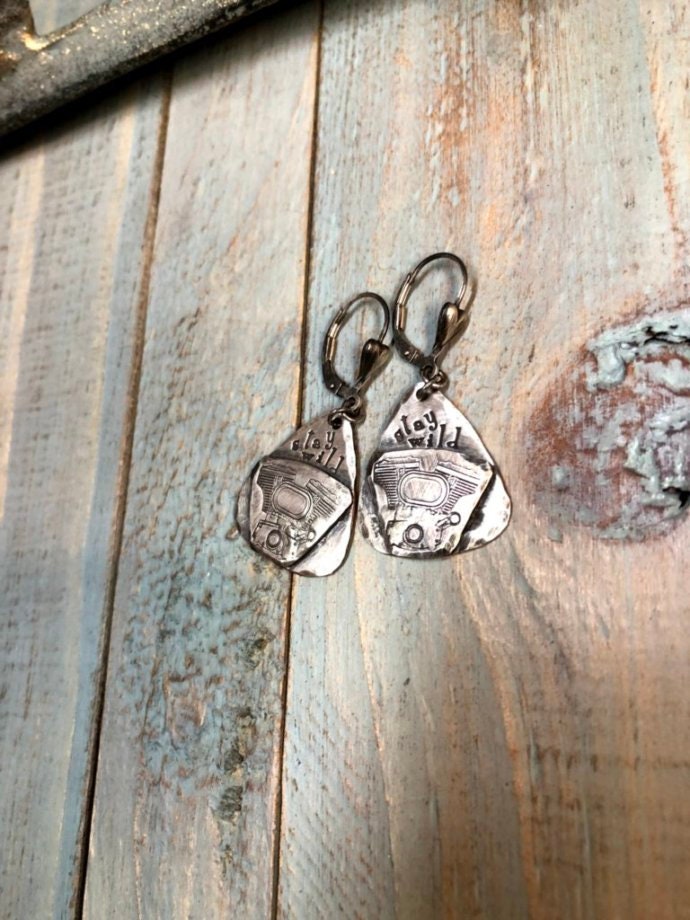 Artisan Sterling Silver Antiqued V-Twin Earrings Motorcycle Riding Biker V Twin Engine One of a Kind Stay Wild Love My Bike Rider