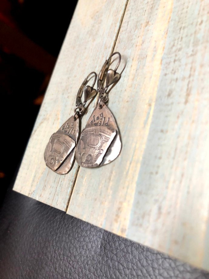 Artisan Sterling Silver Antiqued V-Twin Earrings Motorcycle Riding Biker V Twin Engine One of a Kind Stay Wild Love My Bike Rider