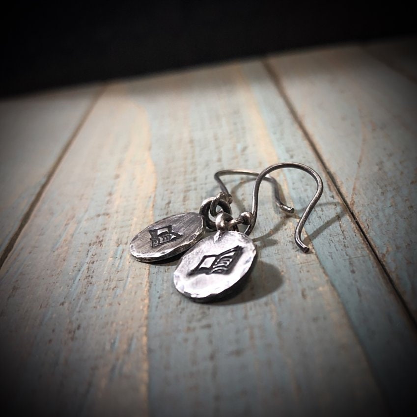 Artisan Sterling Silver Little Open Book Earrings, Reading Earrings, Reader Earrings, Minimalist, Ear Wire, Round, Writer Gift, Teacher Gift