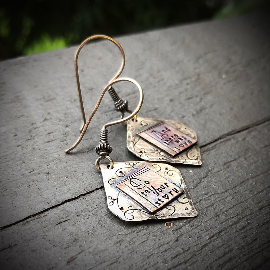 Artisan Sterling Silver and Copper Gorgeous Book Earrings for Readers Book Nerds Writers Unique Gift Scholars Statement One of a Kind