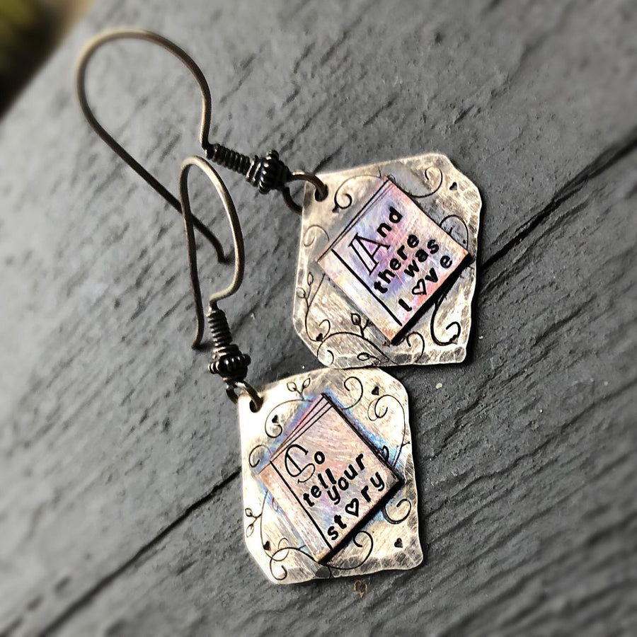 Artisan Sterling Silver and Copper Gorgeous Book Earrings for Readers Book Nerds Writers Unique Gift Scholars Statement One of a Kind