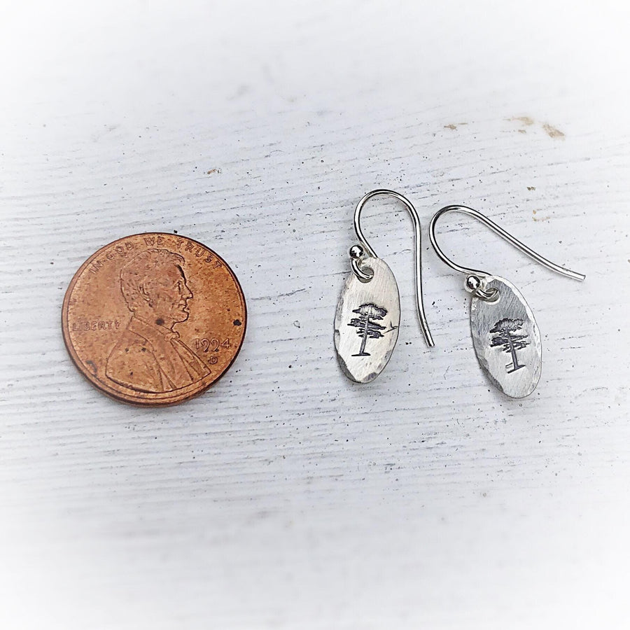 Artisan Sterling Silver Little Madrone Tree Earrings, Tiny, Minimalist Earrings, Madrona, Cedar Tiny Oval Earrings