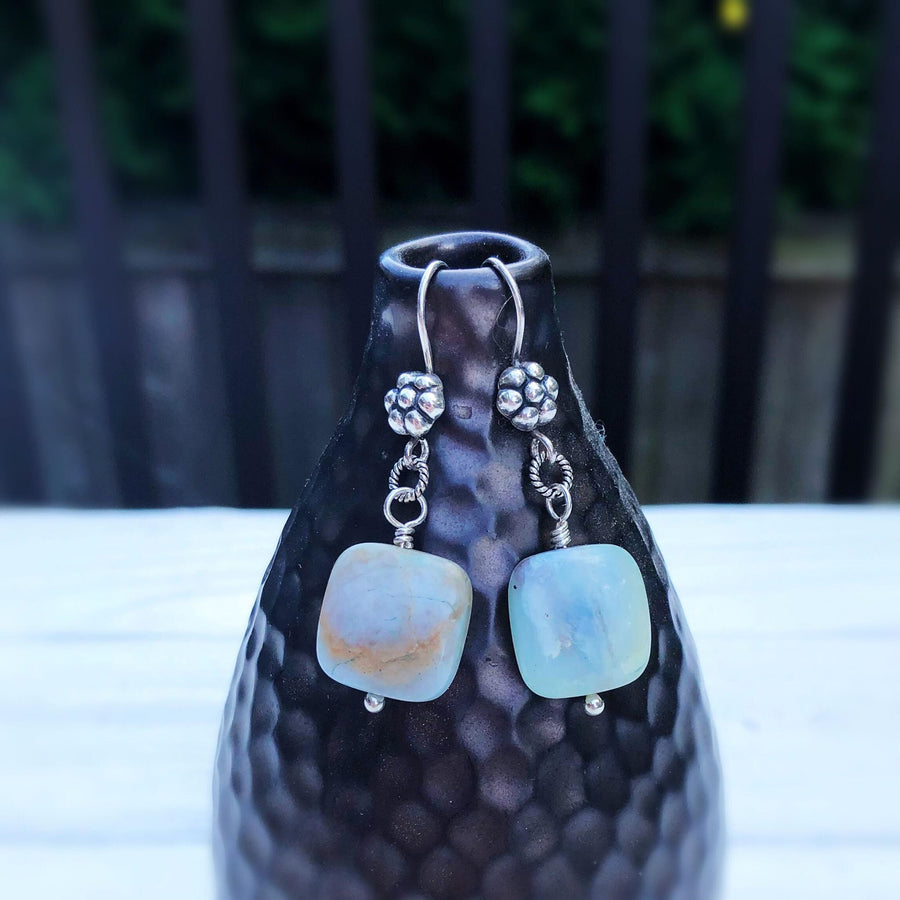 Artisan Sterling Silver & Peruvian Opal Cushions, Antiqued Silver Accents, Unusual, Breathtaking, Statement Earrings