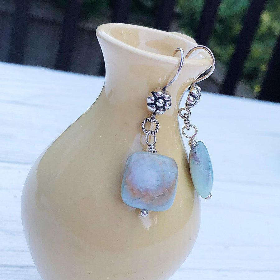 Artisan Sterling Silver & Peruvian Opal Cushions, Antiqued Silver Accents, Unusual, Breathtaking, Statement Earrings