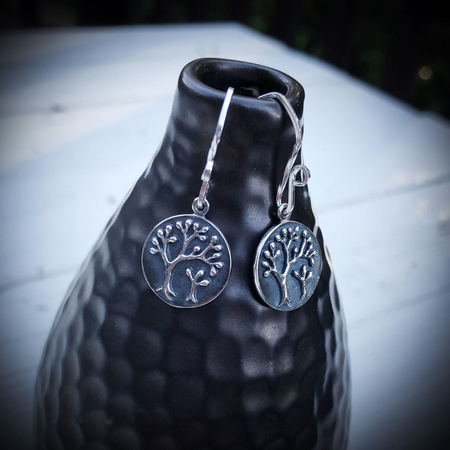 Artisan Sterling Silver Relief Oxidized Tree Earrings, Fancy Earwires, Simple and Classy, Perfect for All Occasion Silver Earrings Ear Wires