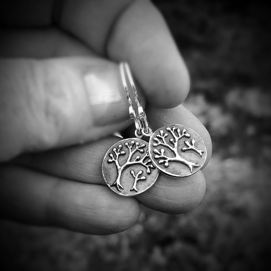 Artisan Sterling Silver Relief Oxidized Tree Earrings, Fancy Earwires, Simple and Classy, Perfect for All Occasion Silver Earrings Ear Wires