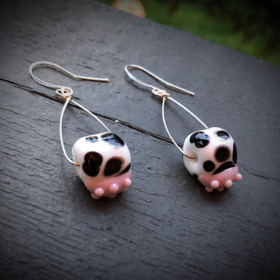 Artisan Sterling Silver & Lampwork Glass Cow Udder beads with Sterling Earwires Drop Dangle Earrings - Unique and OOAK - Cow Udder Earrings