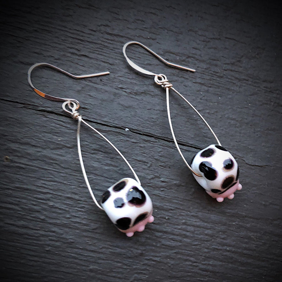 Artisan Sterling Silver & Lampwork Glass Cow Udder beads with Sterling Earwires Drop Dangle Earrings - Unique and OOAK - Cow Udder Earrings