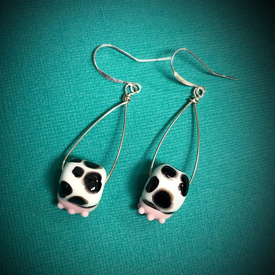 Artisan Sterling Silver & Lampwork Glass Cow Udder beads with Sterling Earwires Drop Dangle Earrings - Unique and OOAK - Cow Udder Earrings