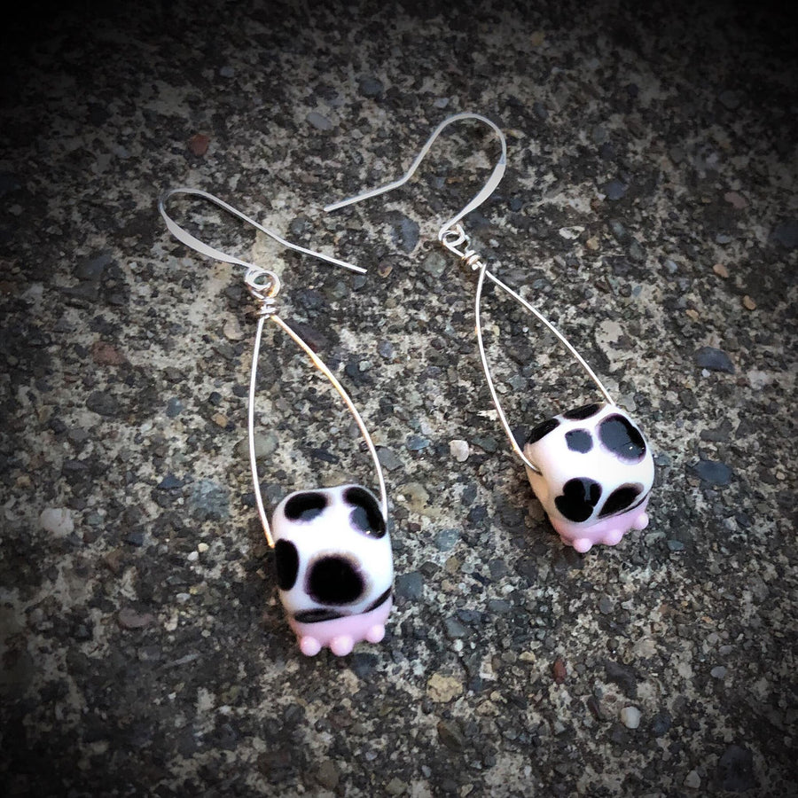 Artisan Sterling Silver & Lampwork Glass Cow Udder beads with Sterling Earwires Drop Dangle Earrings - Unique and OOAK - Cow Udder Earrings