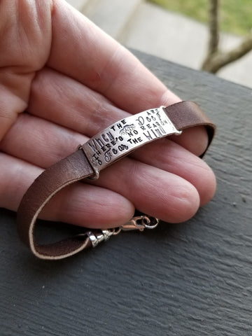 Artisan Sterling Silver Bracelet with Deerskin Leather, Unique, One of a Kind, Inspirational, Phrase Roots, Unisex