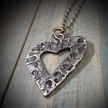 Artisan Stamped Heart Shaped Neighborhood Necklace, Original Little Houses, 100% Profits Benefit the Homeless, One of A Kind Recycled Silver