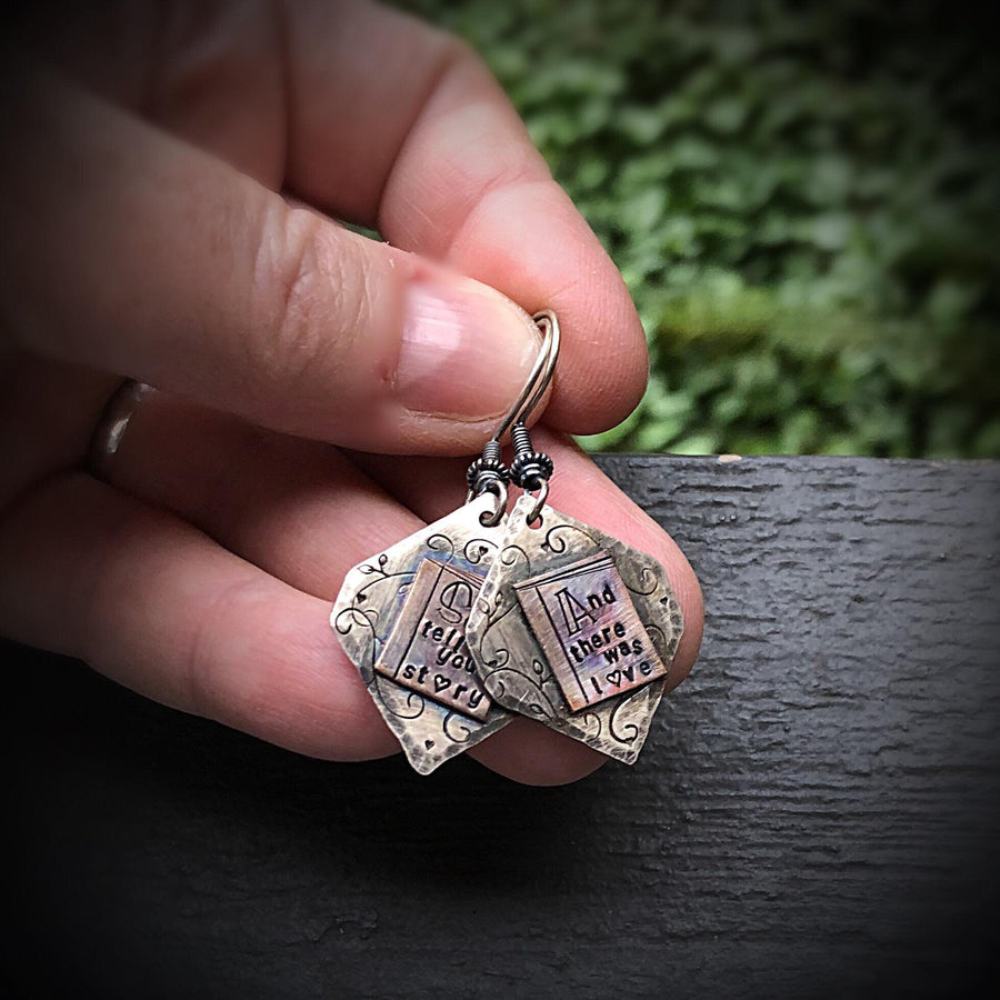 Artisan Sterling Silver and Copper Gorgeous Book Earrings for Readers Book Nerds Writers Unique Gift Scholars Statement One of a Kind