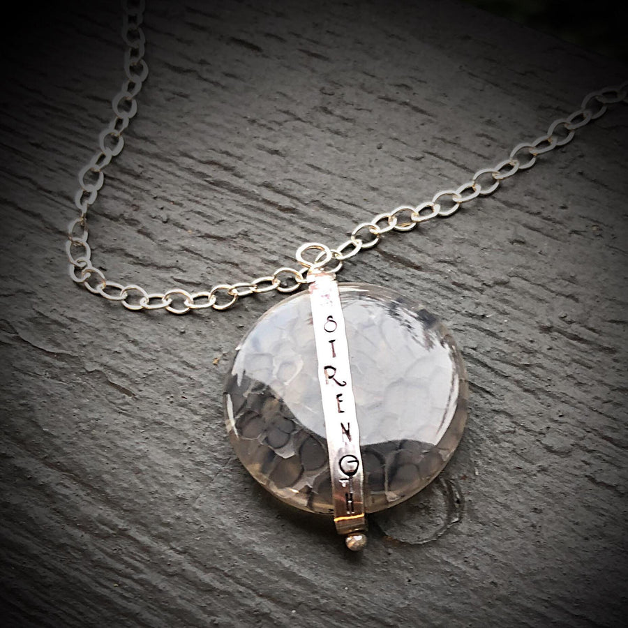 Artisan Sterling Silver & Dragon's Blood Agate STRENGTH Necklace Pendant, HAPPINESS, Unique Sterling Silver Agate Stone Pendant