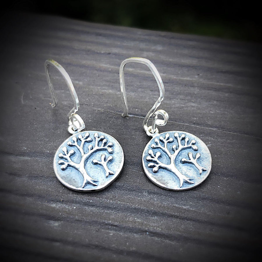 Artisan Sterling Silver Relief Oxidized Tree Earrings, Fancy Earwires, Simple and Classy, Perfect for All Occasion Silver Earrings Ear Wires