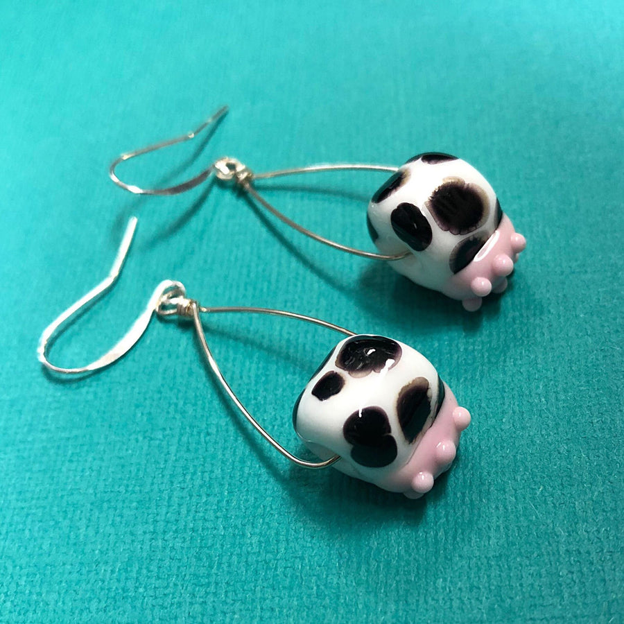 Artisan Sterling Silver & Lampwork Glass Cow Udder beads with Sterling Earwires Drop Dangle Earrings - Unique and OOAK - Cow Udder Earrings