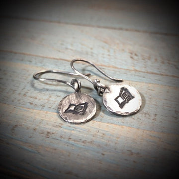 Artisan Sterling Silver Little Open Book Earrings, Reading Earrings, Reader Earrings, Minimalist, Ear Wire, Round, Writer Gift, Teacher Gift