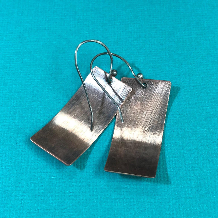 Artisan Sterling Silver and Copper Etched Vine Earrings Versatile Classy Statement One of a Kind Rectangle & Curved Shape Sterling Ear wires