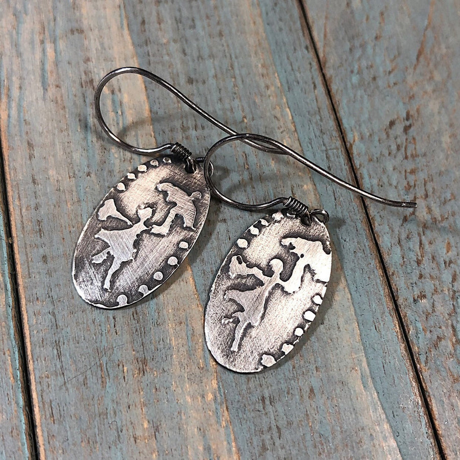 Artisan Sterling Silver Etched Mary Poppins Umbrella Polka Dot Design Earrings Statement One of a Kind Oval Classy Etched Silver Earrings