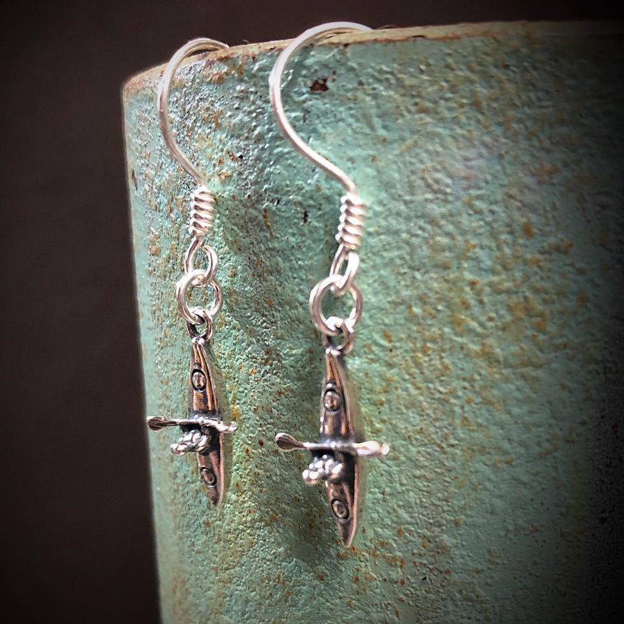 Artisan Sterling Silver Little Kayak Earrings, outdoor sports, paddle, water, hiking gift, wilderness gift, camping gift, lake, river, ocean