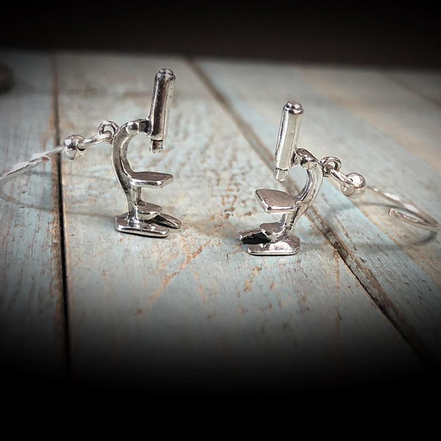 Artisan Sterling Silver Little Microscope Earrings, Awesome for Science Teachers, Biology Professors, Doctors, Laboratory Cute & Comfortable